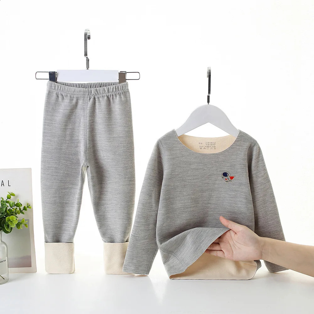 Childrens Thermal Underwear Set Boys Girls Long Johns with Fleece Cotton Sweater Winter Pajamas Baby Sleepwear Home Clothes 250121