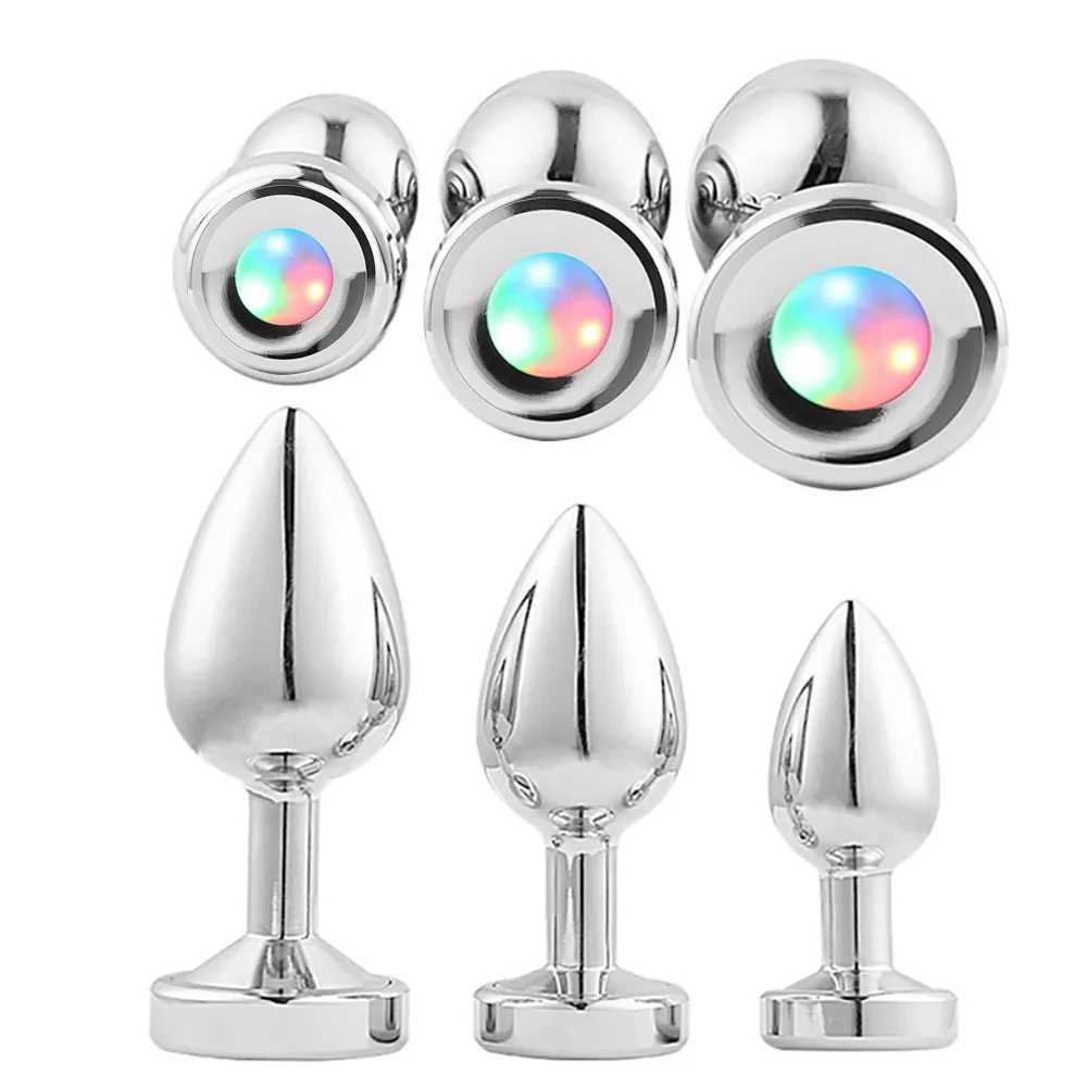 3 Sizes Anal Plugs Gay Butt Plugs Aluminum Prostate Massage Dildo Female Anal Sex Toys Male LED Glow-in-the-Dark Butt PlugsXJ250121