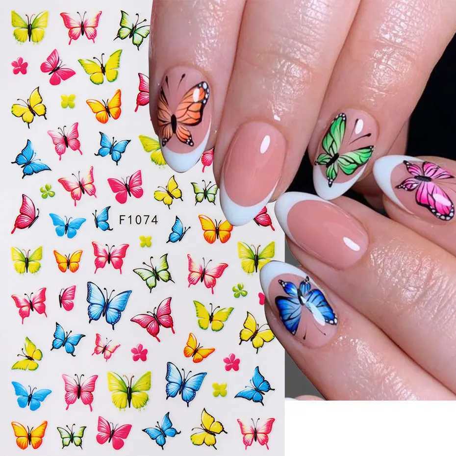 3D Fall Yellow Butterfly Nail Art Stickers Colorful Butterflies Design Adhesive Nail Decals Spring Flower Charms Manicure DecorXJ250120