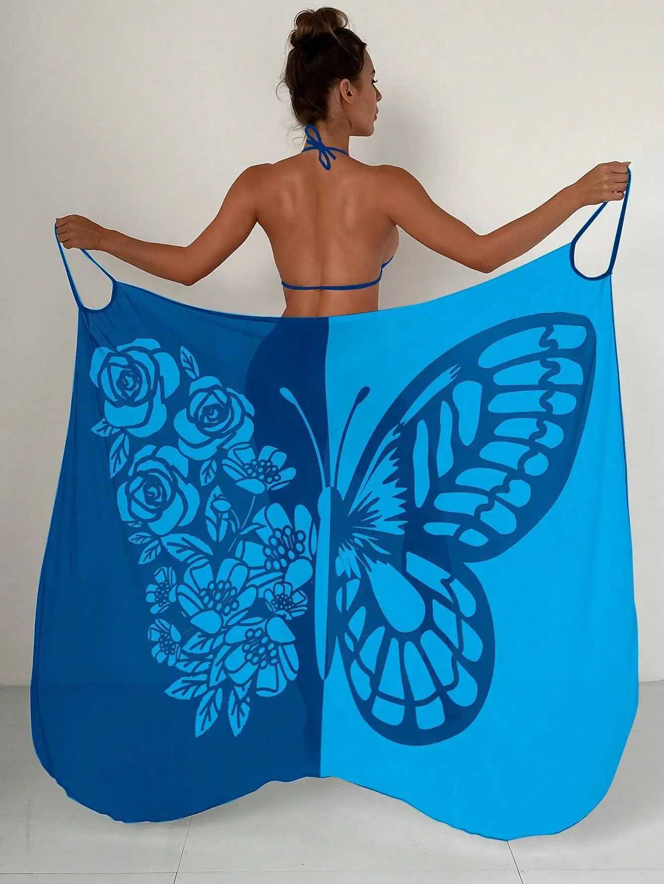 Sexy floral butterfly print cover swimsuit womens Dr summer Tunic bikini bath Sarong Wr ski swimsuit mesh beach Dr W250120