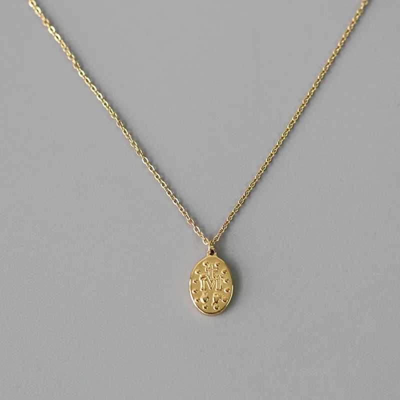 Amaiyllis 18k Gold Virgin Mary Double Side Oval Clavicle Necklace Pendant Handmade Choker Boho Collier Femme Collares JewelryXJ250114