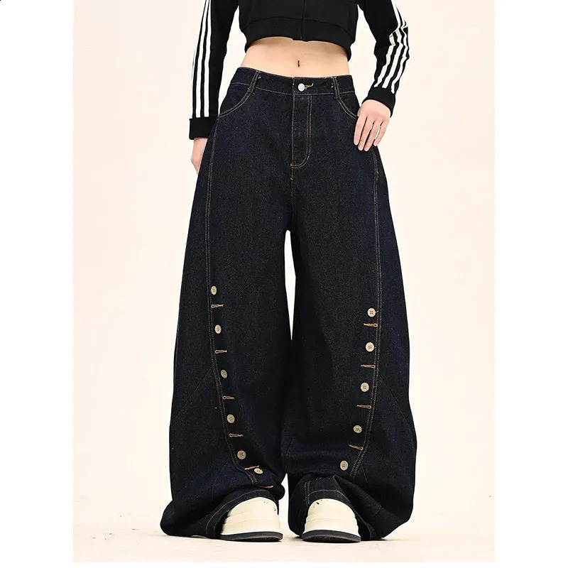 Blue Womens Jeans High Waist Vintage Straight Baggy Denim Pants Hip Hop 90S Y2K n Sense Wide Leg Large Size Trouser 250121