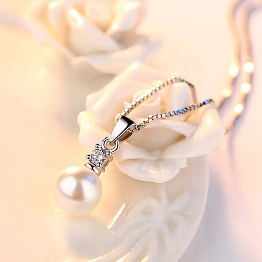 925 Sterling Silver New Ladies Fashion Jewelry High Quality Crystal Zircon Pearl Round Pendant Necklaces For Women Length 45CMXJ250114
