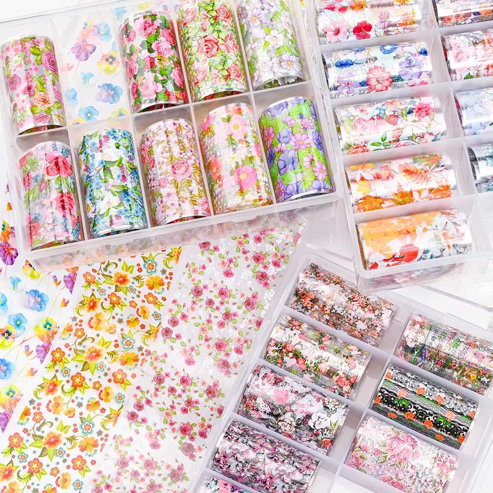 10 Rolls/Box Love Heart Flower Nail Foils Valentines Day Series Nail Transfer Foils Decals Slider Manicure Supplies 4*100cmXJ250120