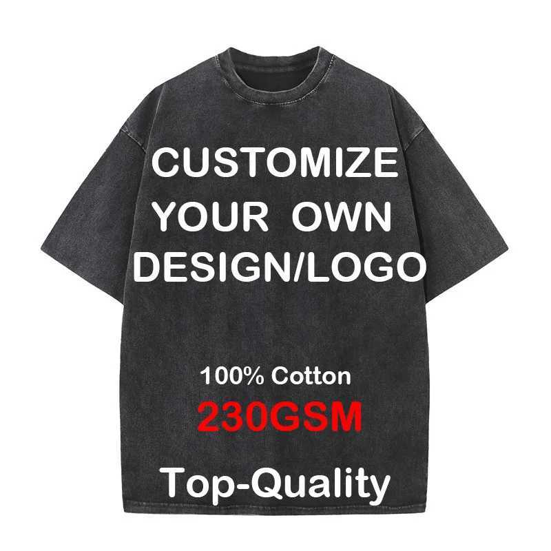 Custom Your Hip Hop Streetwear Men 100% Cotton T-shirts Oversized Washed Top Tee Unisex Summer Retro Brand Personalized X250203