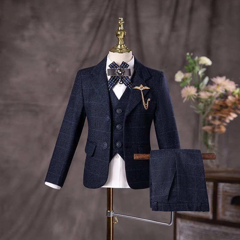 Childrens British Style Suit Set Boy Catwalk Wedding Baby Birthday Host Piano Performance Costume Autumn Winter Kids Blazer 250120