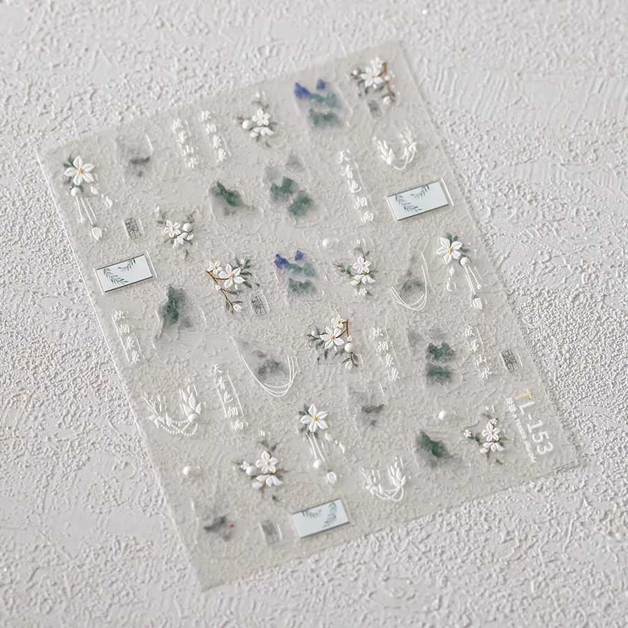 1 pc 5D antique flower nail stickers high quality embossed flower nail art stickers transparent diamond nail decoration stickersXJ250120