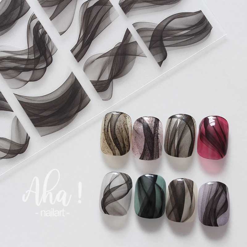 1pc Black Abstract Smoke Sketch Nails Art Stickers Decals Blooming Wave 3D Sliders Design Nails Accessories Manicure DecorationXJ250120