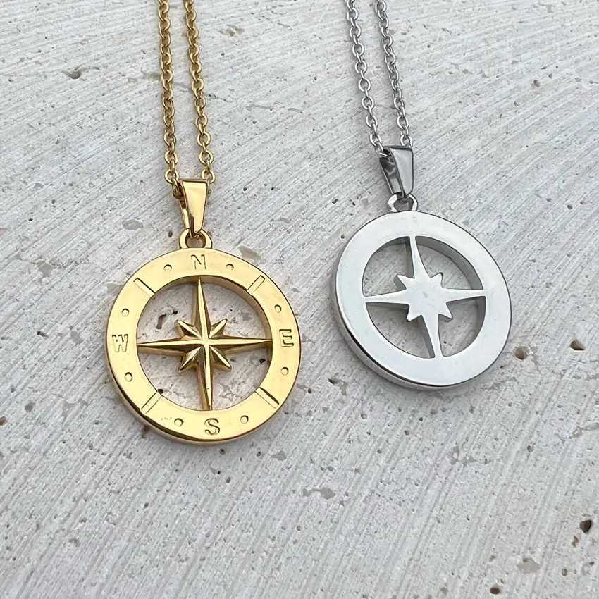 Travel Necklace North Star Pendant Stainless Steel Compass Jewelry Men Coin Charms Hiphops Link Chain AccessoriesXJ250121