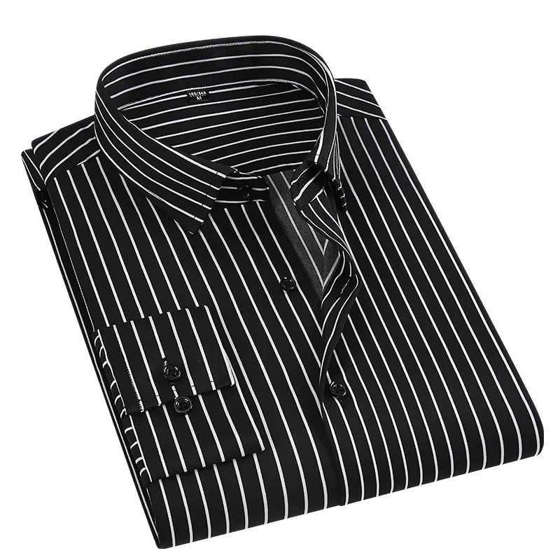 Business Dress Shirt Mens Long-sleeve Autumn Spring Fashion Striped Printed Casual Formal White Work Simple Basic ShirtsXJ250121