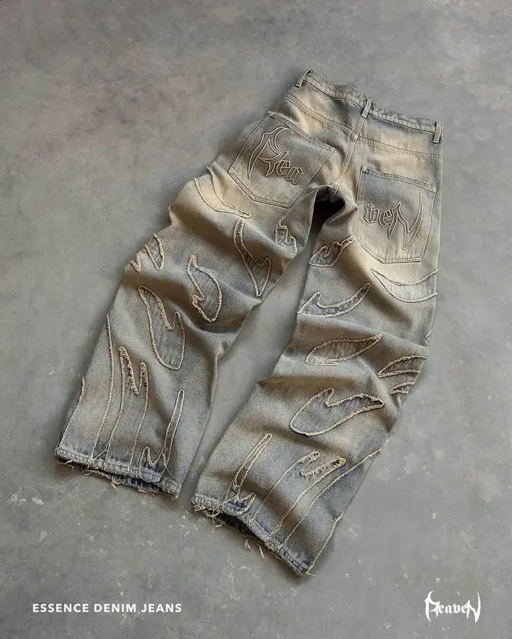 Streetwear Jeans Y2K Men and Women Harajuku Embroidered Retro n Loose Jeans Hip Hop Punk Pants High Waisted Wide Leg Pants 250120