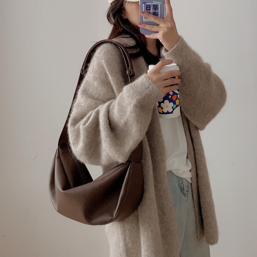 Bag Fashionable Pleated Lazy Crossbody Dumpling Genuine Leather Wide Strap Cloud Underarm 2024 New Single Shoulder Bag For Women