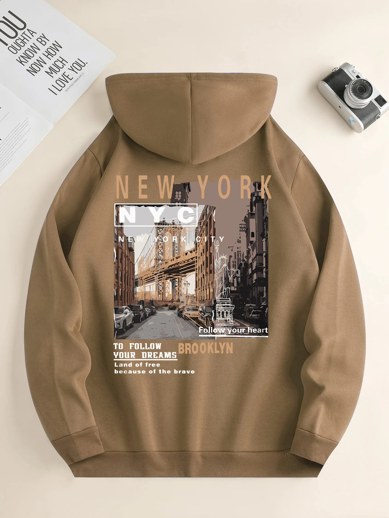 Mens fashion hoodie Casual Daily Drawstring Hooded Sweatshirt Street View Print front kangaroo pocket mens jacket 250109Z