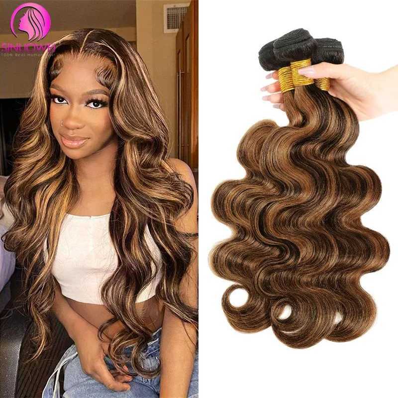 P4/27 Highlight Body Wave Bundles Human Hair Ombre Honey Blonde Brazilian Hair Weave Bundle 1 3 4 Remy Hair Bundles For WomanXJ250120