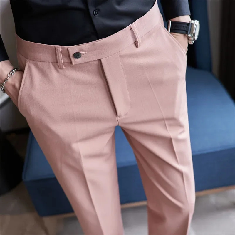 Mens Suit Pants 2024 Autumn Pink Blue Slim Fit Business Formal Trousers British Style Handsome Casual Dress Pants Men Clothing 250122
