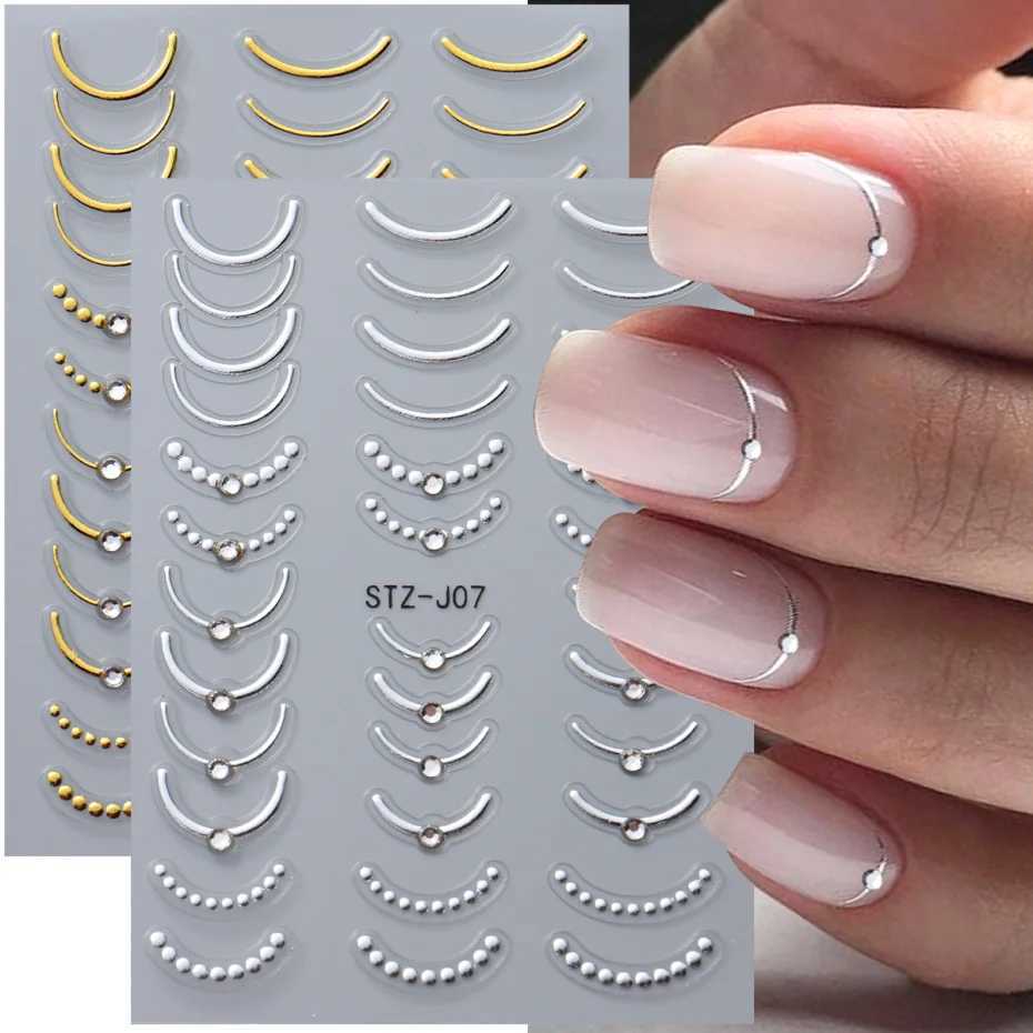 2/4pcs Luxury Rhinestone French Nail Art Stickers Sparkling Metallic Stripes Line Adhesive Decals Y2K Chrome Slider Nail DecorXJ250120