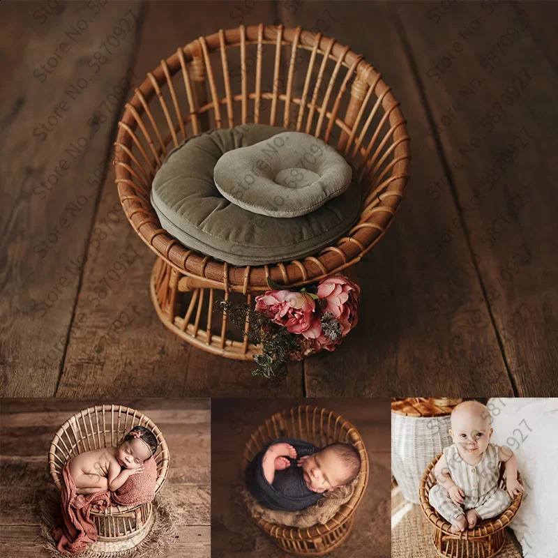 born Pography Props Handmade Round Rattan Chair Baby Bed Infant Prop Shoot Studio Posing Accessories Sofa 250110