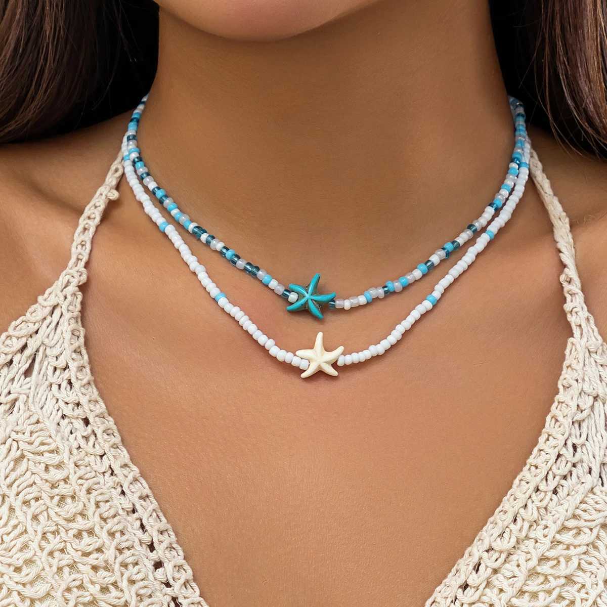 Layered Small Seed Beads Chains with Starfish Turtle Choker Necklace for Women Trendy Collar on Neck 2023 Fashion Jewelry FemaleXJ250121