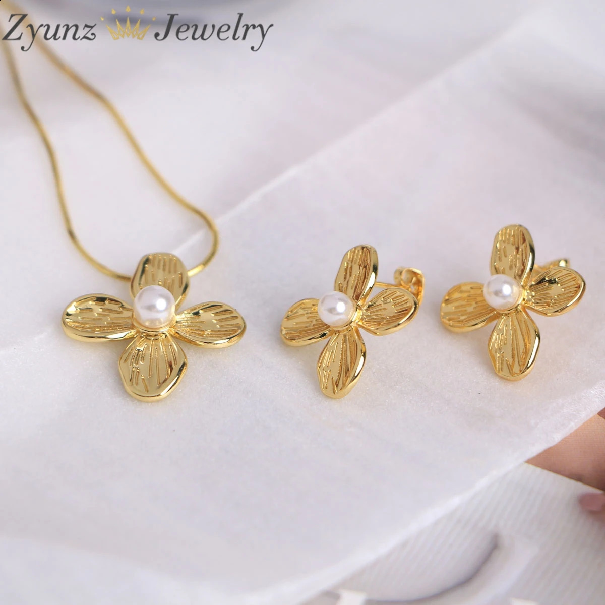 5Set Dainty Gold Color Flower Pendants Necklaces Earrings Sets for Women Delicate Wedding Jewelry Set Wholesale 250117