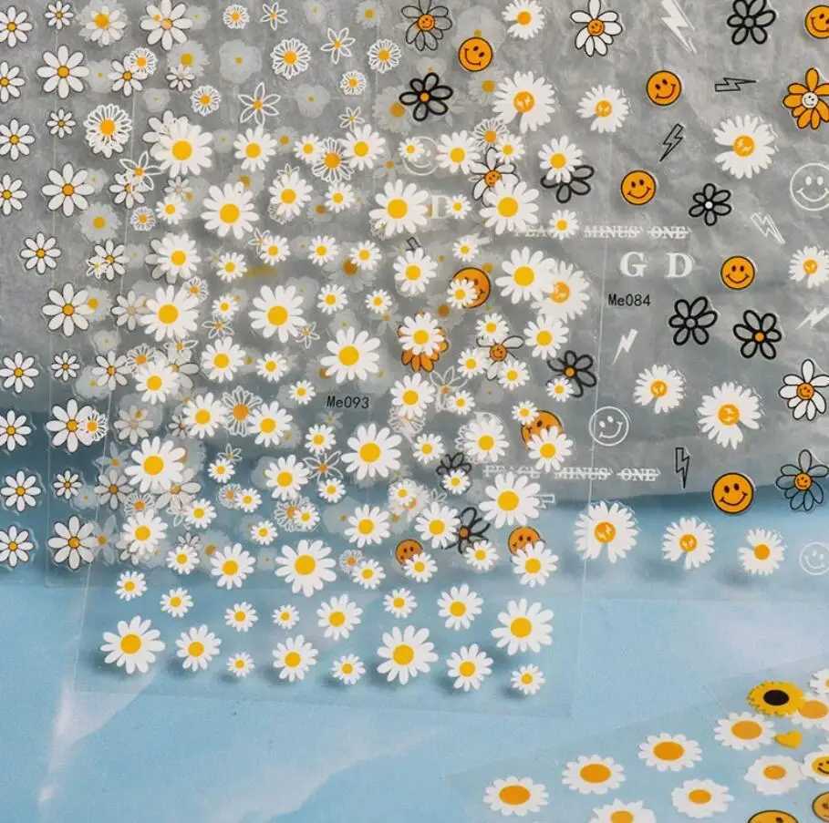 1Pcs Daisy Flowers Nail Stickers White Florals Petals 3D Nail Art Decals Adhesive Sliders Nail Stickers Decoration DIY ManicureXJ250120
