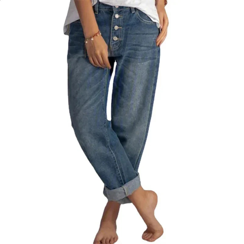 Women Versatile Simple Denim Pants High Waist Singlebreasted Splicing Straight Jeans Female Loose Casual Washable Trousers 250121