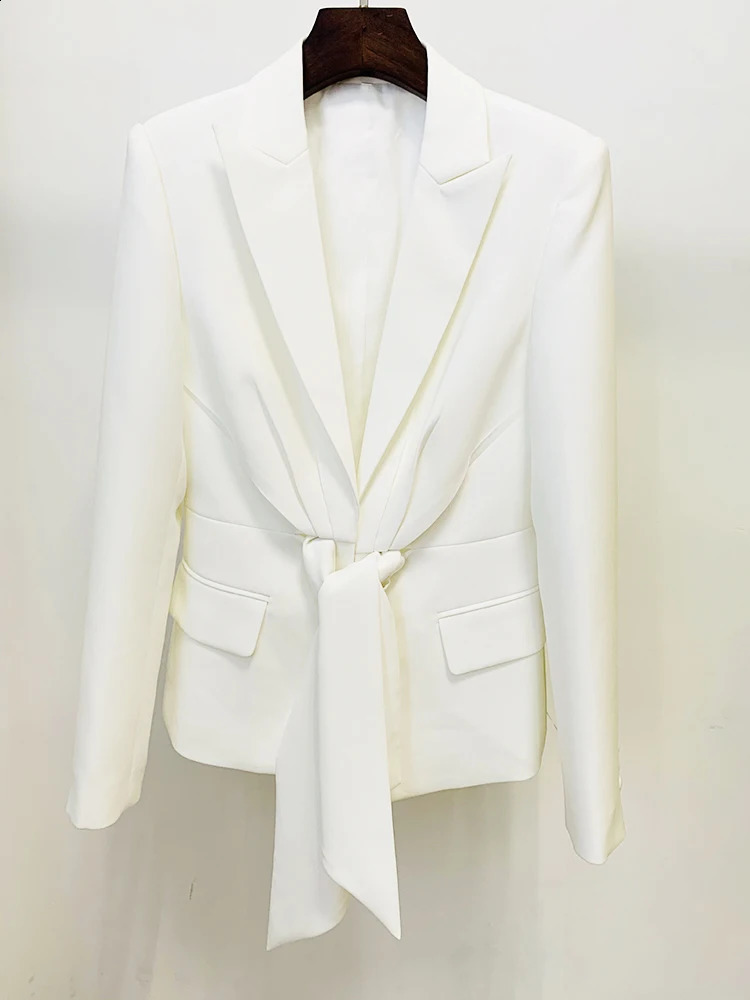 HIGH QUALITY est Fashion 2024 Suit Set Womens Lacing Belt Blazer Pleated Zip Pants 2pcs 250114