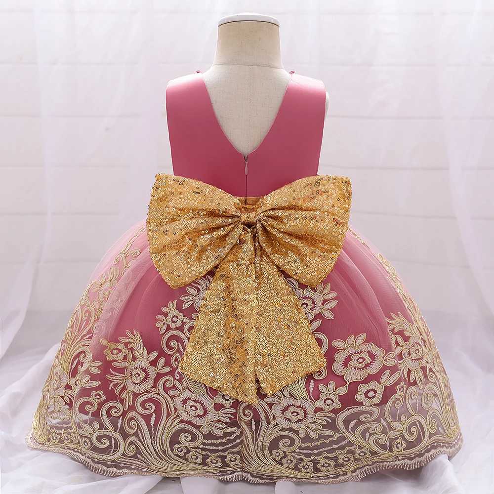 Vintage Girls Big Bow Wedding Bridesmaid Party Dress Kids Flower Embroidery Fashion Dresses Young Girl V-neck Clothes New Wear X250203