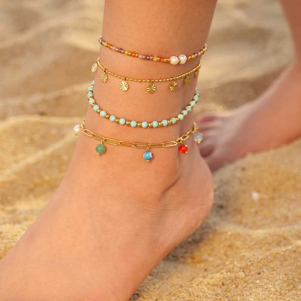 Youthway Dainty 18k Gold Plated Stainl Steel Simple Anklets Colorful Stones Summer Beach Seaside Waterproof Jewelry for WomenXJ250121