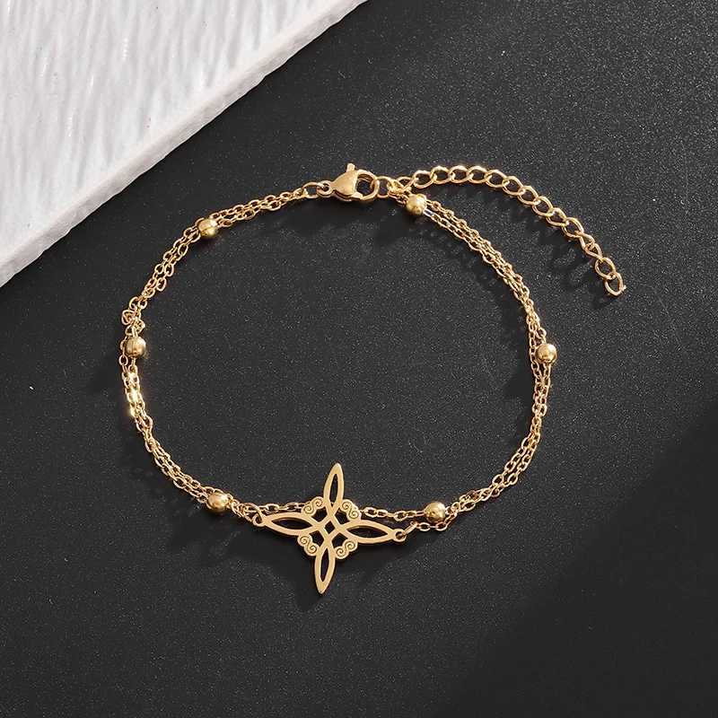 Stainless Steel Witch Knot Double layered Adjustable Bracelet Vintage Irish Lucky Knot Jewelry Birthday Gift W250121