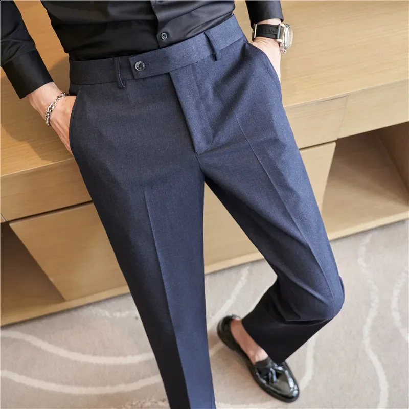 Mens Suit Pants 2024 Autumn Pink Blue Slim Fit Business Formal Trousers British Style Handsome Casual Dress Pants Men Clothing 250122