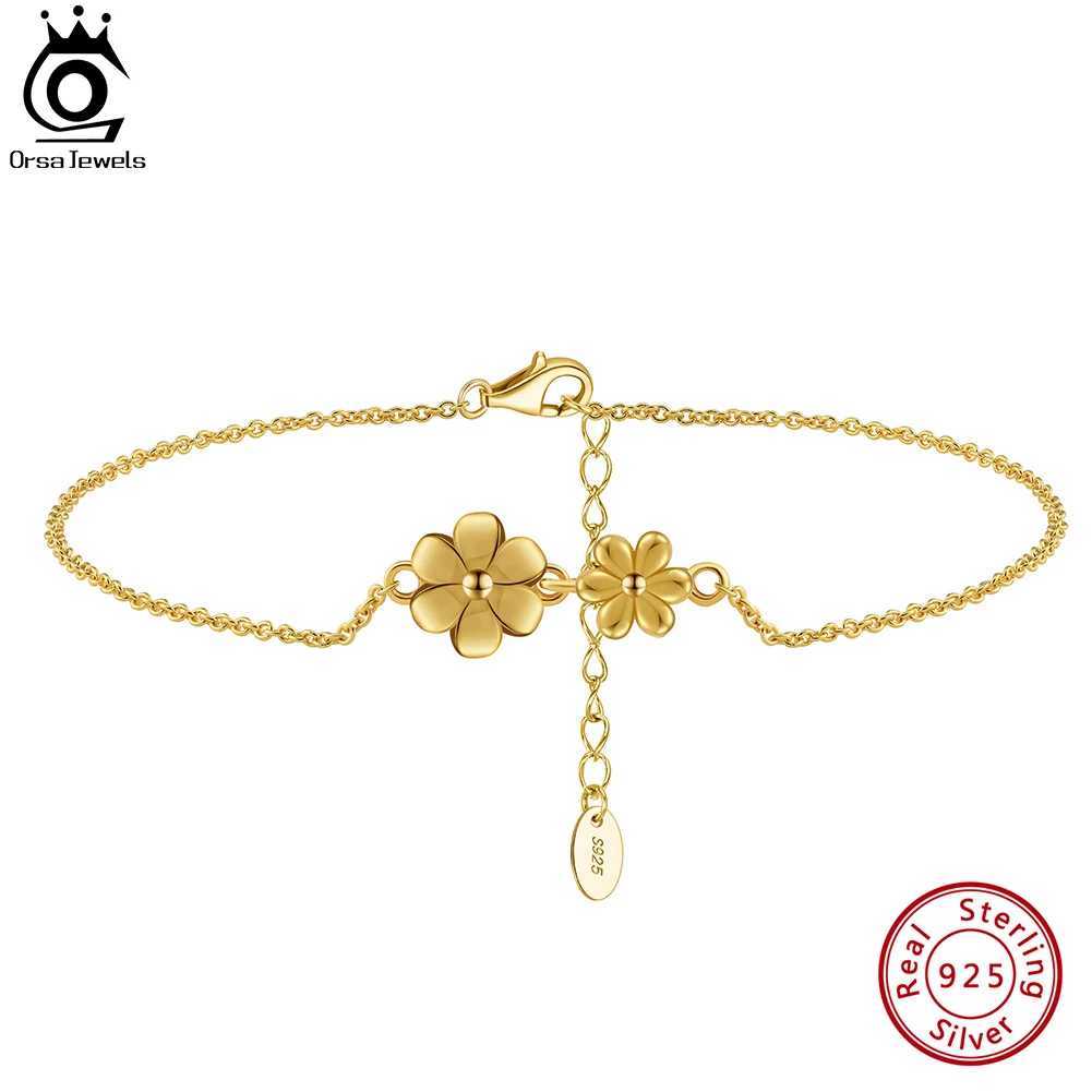 ORSA JEWELS Fashion 925 Sterling Silver Flower Chain Anklets for Women Foot Chain Summer Barefoot Sandals Ankle Jewelry SA67XJ250121