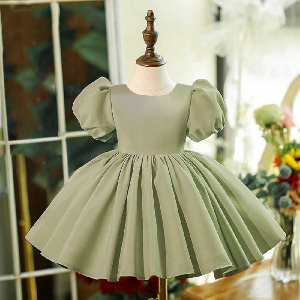 Fashion White Party Girls Dresses for Kids Puff Sleeve Wedding Baptism Princess 1st Birthday Dress Girl Bridemaid Summer Clothes X250203