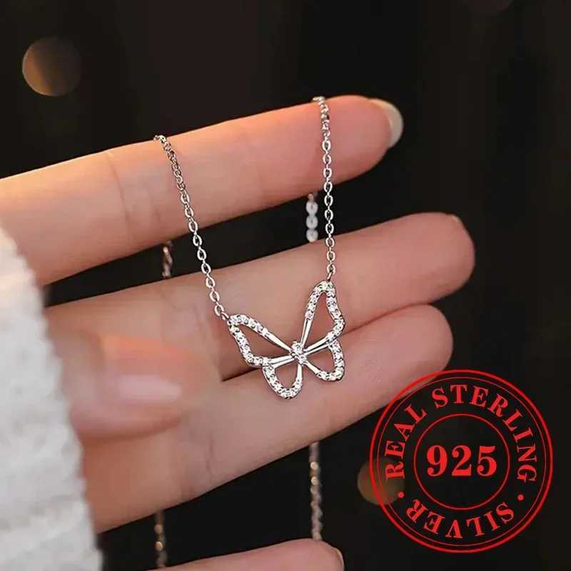 Huitan Aesthetic Hollow-out Butterfly Pattern Necklace 925 Sterling Silver with Dazzling CZ Neck Accory Wedding Party JewelryXJ250114
