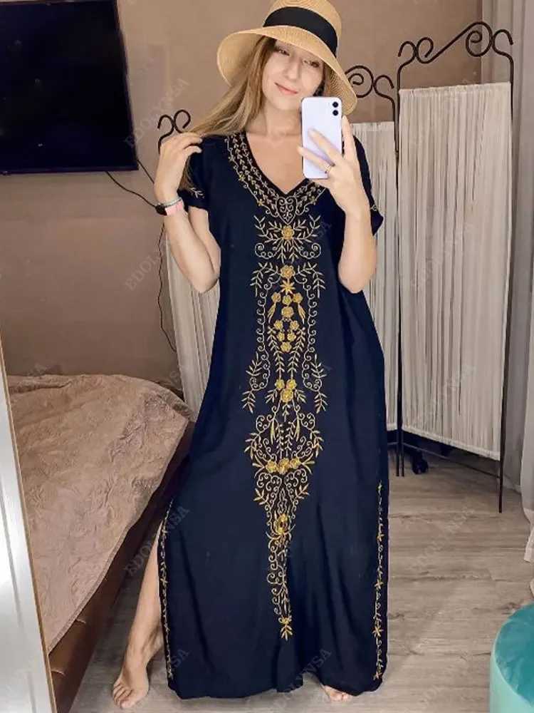 Embroidery Beach Cover Up Saida de Praia Swimsuit Women Bikini Cover Up Tunics for Beach Pareo Sarong Beachwear #Q790 W250120