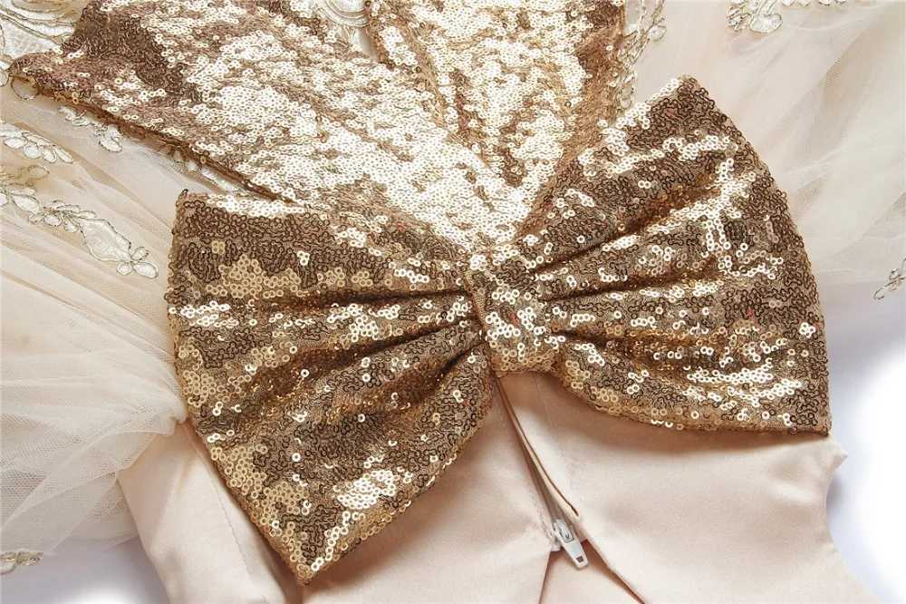 Golden Sequined Bow Infant Christening Gowns All 1 Year Baby Girl Birthday Dresses Infant Baptism Gown X250203