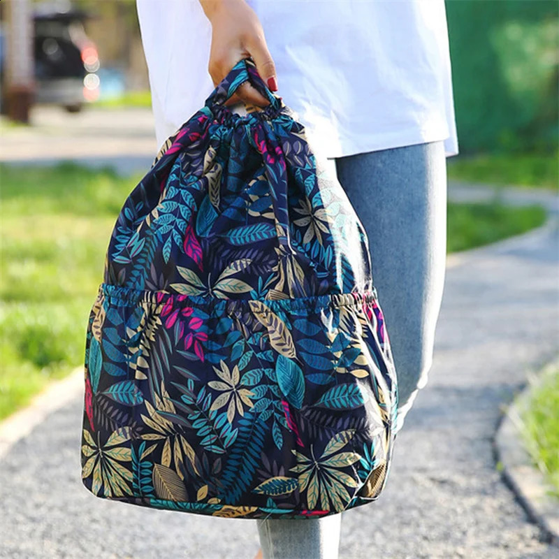 Women Backpack Sports Cloth Bunch Pocket Drawstring Rucksack Womens Folding Portable Shopping Bag Outdoor Travel Packs 250121