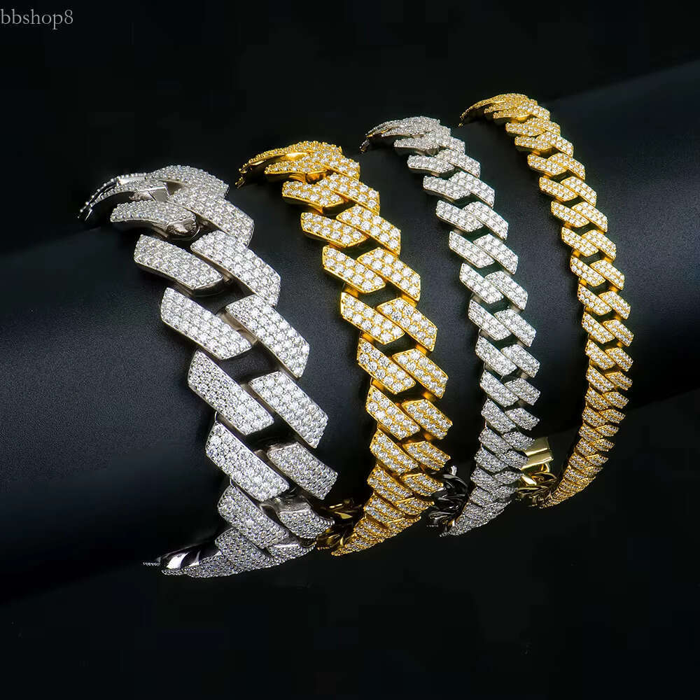 miami iced out vvs moissanite dia cuban k chain bracelet 8-20mm s style sier white gold plated for men