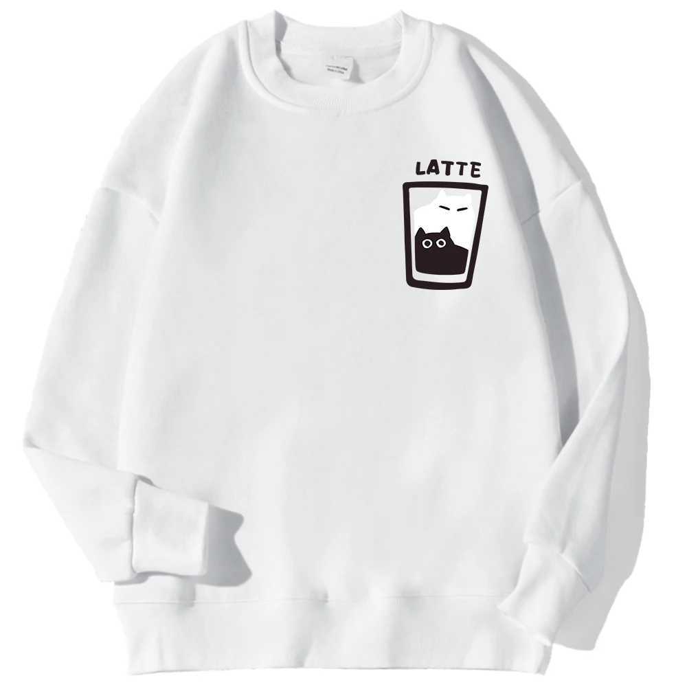 Cat Latte Cartoon Design Men Sweatshirt Fashion Casual Hooded Vintage Loose Hoodies Korean Fleece ClothingXJ2500118