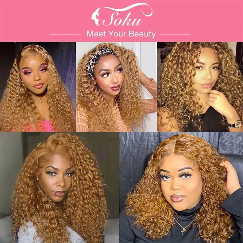 27# Honey Blonde Water Wave Bundles With Clo 4x4 SOKU Brazilian Brown 99J Human Hair Weave Bundles With Clo Remy HairXJ250120