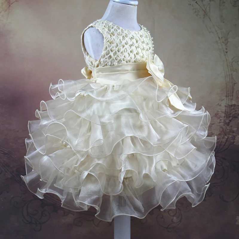Tutu Beading Flower Baby Girl Dress For Wedding Party Sleeveless Infant Baby Dresses For 1st Birthday Toddler Baptism Clothes X250203