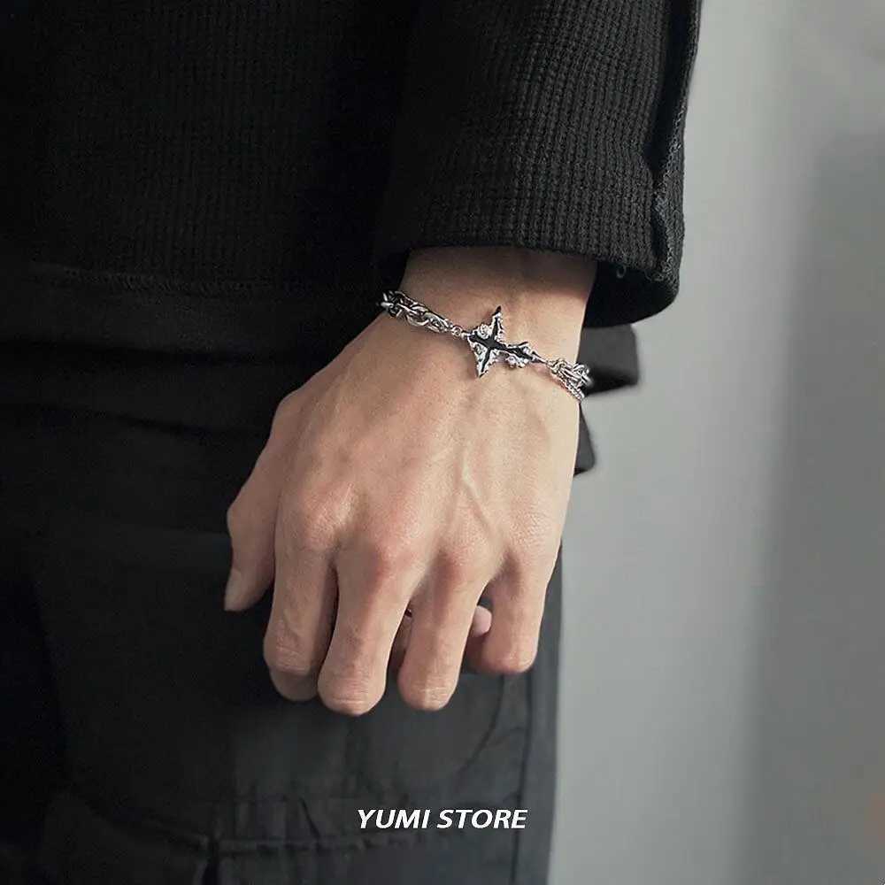 Retro Flame Cross Bracelet For Men Woman Hip Hop Titanium Steel Splice Chain Charm Unisex Jewelry Cool Kpop Luxury Accessories W250121