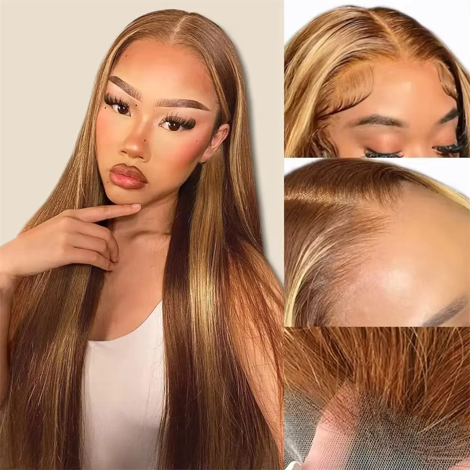 Highlight 13X4 Transparent Front Human Hair Wigs For Women Pre Plucked Honey Blond Colored Brown 13X6 Lace Frontal Wig