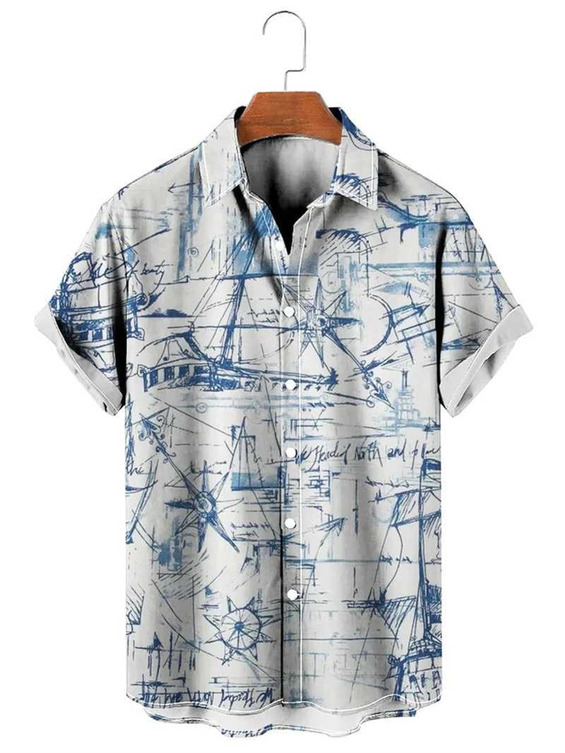 Vintage Shirt For Men 3d Map Printed Short Sleeve Male Shirt Lapel Button Mens Clothing Casual Fashion Tops Oversized TshirtXJ250121