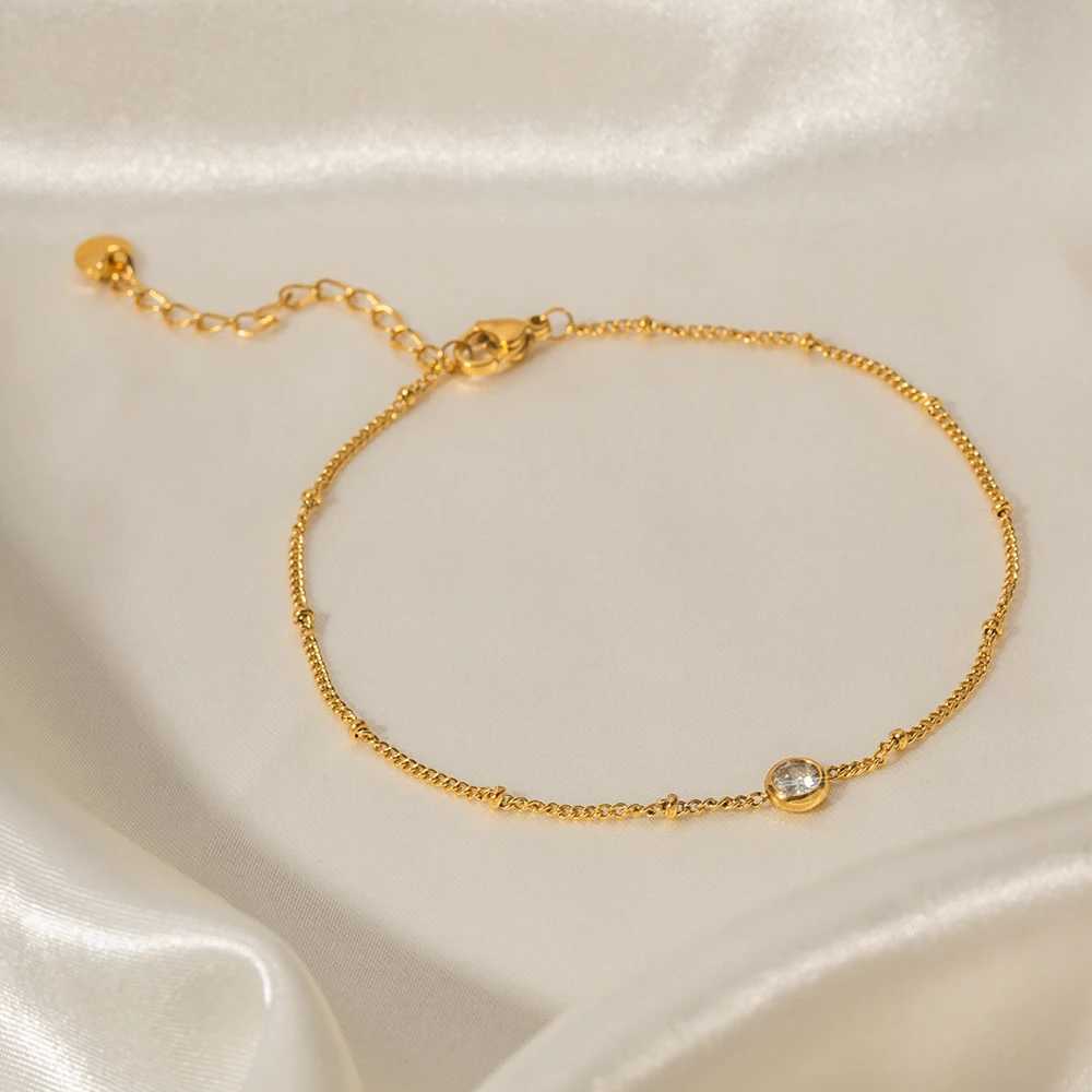 Uworld Dainty 18k Gold Plated Stainl Steel Waterproof Anklet Jewelry Gift Chain Single Zircon Anklet joyera y accesoriosXJ250121