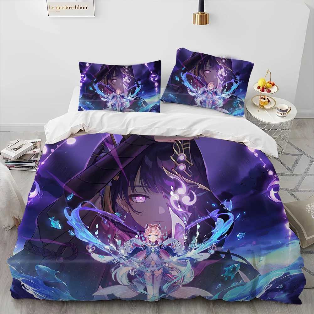 Genshin Impact Game Gamer Cartoon Comforter Bedding SetDuvet Cover Bed Set Quilt Cover CaseKing Queen Size Bedding Set X250203
