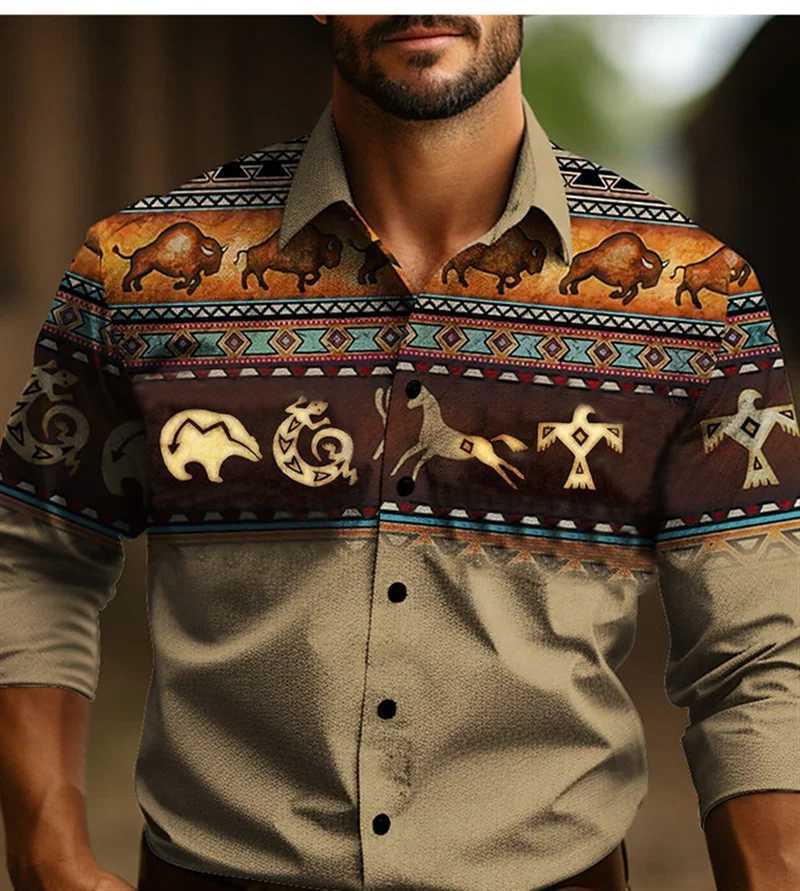 Western Style New Mens Long Sleeve Shirt Slim Fashion Casual Comfortable Simple Social Wear National Retro Tribal Clothing MenXJ250121