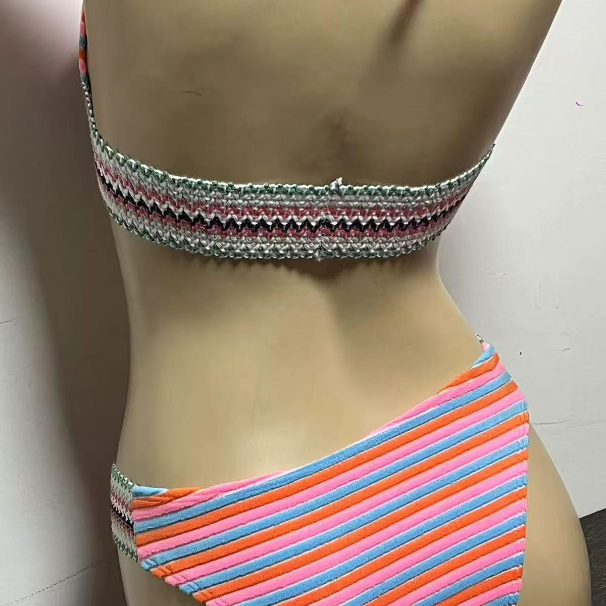 KNOW DREAM Spriped Multi-Colour Sexy Split Body Quick-Drying Strap Small Fresh Bikini Classic Retro Women Swimsuit