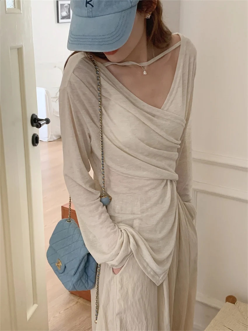 Alien Kitty SM Women Sexy TShirts High Stretch Slim Loose VNeck Autumn Sunscreen OL Thin Fashion Full Sleeve Tees 250122