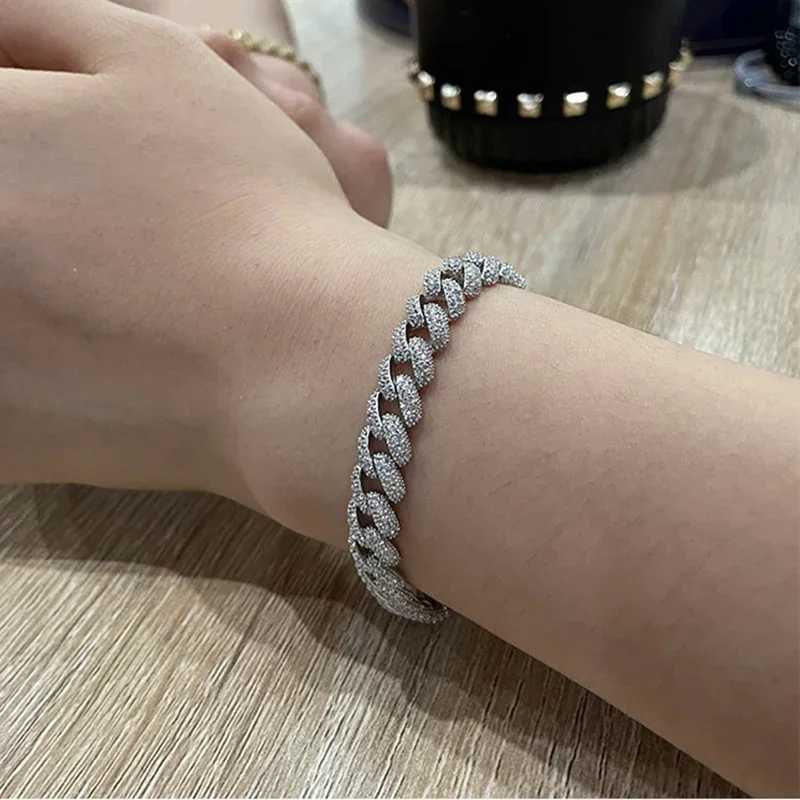 JEWEPISODE 100% 925 Sterling Silver Hip Hop Sparkling Full High Carbon Diamond Charm Cuban Bracelets for Women Men Party Jewelry W250121