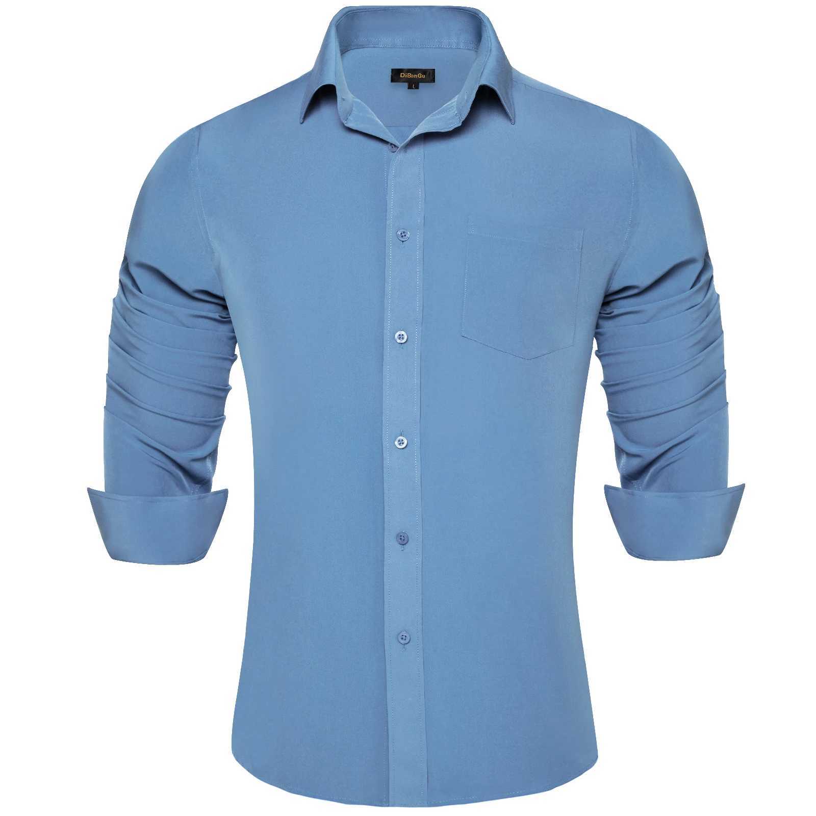 Solid Business Shirts Long Sleeve for Men Blue Yellow Red Turn Down Collar Casual Dress Shirt for Wedding Formal Men ClothingXJ250121